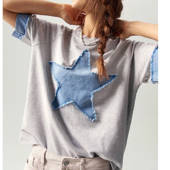 Star print Patch Loose Fit Frayed Hem Tank Top - Picture 6 of 8